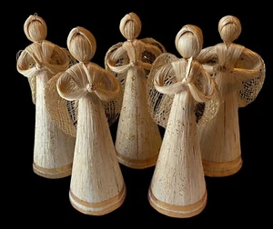Set di 5 angeli vintage Corn Husk identici alti 8" - Foto 1 di 19