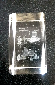 Vintage Solid Clear Glass 3” Inches Christmas Santa Village Square Paper Weight - Picture 1 of 2