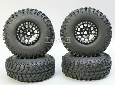 1/10 Metal Truck Wheels 1.9 Beadlock Rims V2 BLACK + BLACK  115mm Grabber Tire - Image 1 of 4