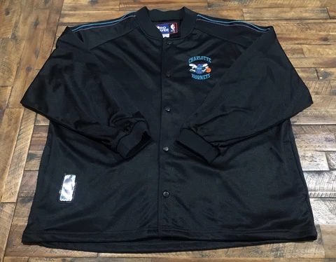 VTG 90s Charlotte Hornets Pro Player Snap Warm Up Jacket Sz XL Black Embroidered Cover