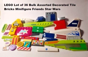 LEGO Lot of 36 Bulk Assorted Decorated Tile Bricks Minifigure Friends Star Wars - Picture 1 of 1