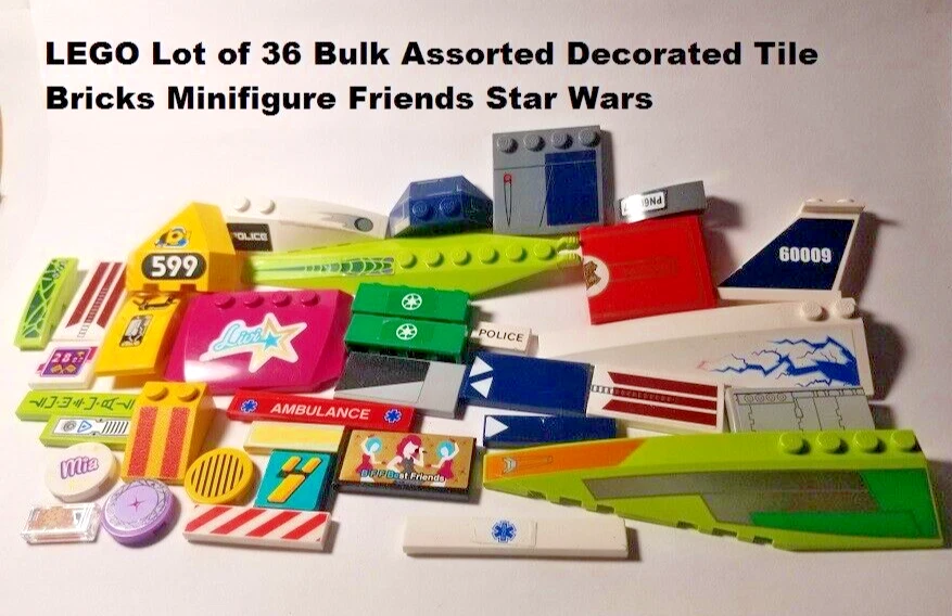 LEGO Lot of 36 Bulk Assorted Decorated Tile Bricks Minifigure Friends Star Wars - Image 1 of 1