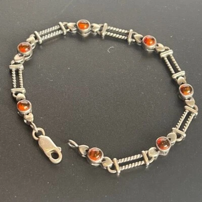 Silpada  Retired S S 925  Golden Brown Amber  Silver links  Tennis Bracelet - Image 1 of 4
