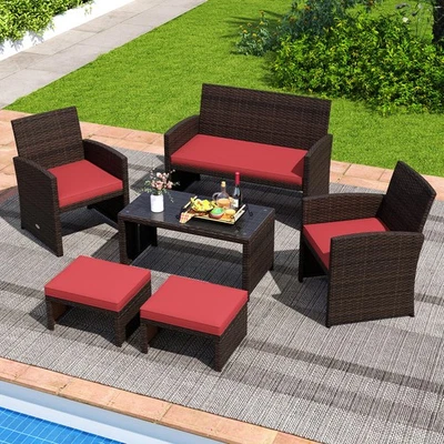 2PCS Patio PE Rattan Ottomans w/ So' Zippered Cushions for Deck Outdoor - Image 1 of 4