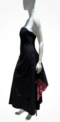 VESTIDO AZUL MARINHO ROSA ASHLEY POLKA DOTT 100% ALGODÃO Tamanho 12 Bow Trail - Imagem 1 de 4