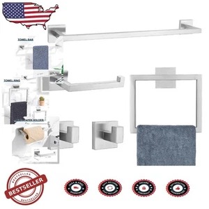 Durable 5-Piece Brushed Nickel Towel Rack Set - Easy Installation, Modern Style - Picture 1 of 9
