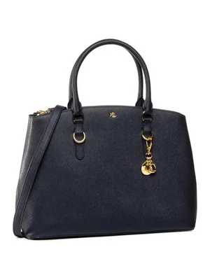 LAUREN RALPH LAUREN Womens Navy Blue Saffiano Double Zip Large Satchel Bag BNWT - Image 1 of 4
