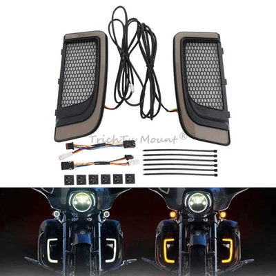 Fairing Lower Grill LED Turn Signal Light DRL For Harley 14-23 Touring FLHTK CVO - Image 1 of 4