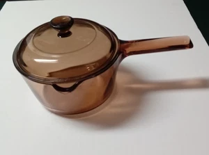 Vintage Corning Amber Vision Ware 1 Liter Kochtopf Topf mit Ausgießer und Deckel - Bild 1 von 9
