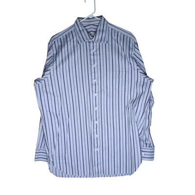 Camisa de vestir Omega Bespoke Couture 16,5 gris a rayas negras de algodón para hombre con botones Foto 1 de 4