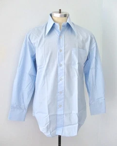 NOS UNWORN EUC Vtg 70s Light Blue Polycotton Office Dress Shirt Dagger Collar M - Picture 1 of 7