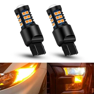 2x Yellow 7440 W21W T20 Amber Error Free LED Front Rear Turn Signal Light Bulb - Picture 1 of 11