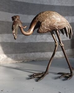 Rare Bird Statue Flamingo? Crane? Vintage, Unusual As-is, Metal, BRONZE?