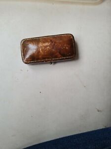 Vintage, Leather Covered Jewellery, Medal, Coin Box, Case 8cm x 8cm x 1.5cm