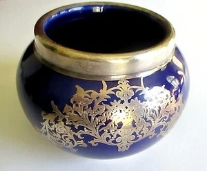 VINTAGE EDWARDIANISCHER SILBER ÜBERZOGENER KOBALTTOPF VON SUDLOW'S - ENGLAND - Bild 1 von 5