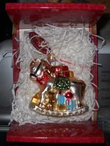 RARE KORONEX ROCKING HORSE ORNAMENT W TEDDY BEAR POLAND HAND BLOWN GLASS NIB - Picture 1 of 5