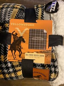 YELLOWSTONE Soft Silk Touch Sherpa Reverse Rancher Plaid Throw 60 x 70 Blanket