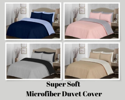 BS HOMEWARES Plain Reversible Duvet Quilt Cover OR Fitted Sheet Microfiber Single Double size