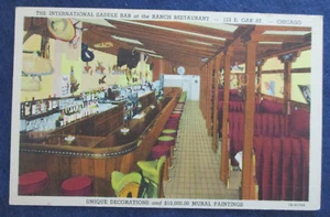 1940s Chicago Illinois International Saddle Bar Ranch Restaurant Postcard - Imagen 1 de 2