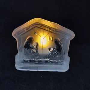 Frosted Glass Tealight Holder of Manger Scene 5 x 4 inches Christmas Jesus - Picture 1 of 6