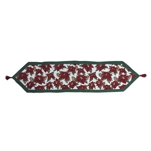 Poinsettia Christmas Woven Table Runner 13 x 54 Inches - Picture 1 of 2
