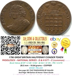 1795 GB Conder Halfpenny - MIDDLESEX - NATIONAL SERIES - D & H 977 - CT 866 - Picture 1 of 13