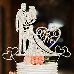 3pcs/set Mr Mrs Zinc Alloy Wedding Cake Topper With Rhinestones Love Ceremony
