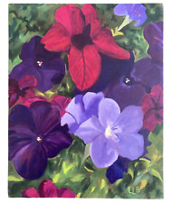 Oil Painting Pretty Purple Petunias Garden Lynette Lux Bourne Floral Flowers Mom