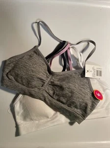 Hanes Girl's ComfortFlex Fit Seamless Racerback 2-Pack Sz Small Gray/white Strap - Picture 1 of 5