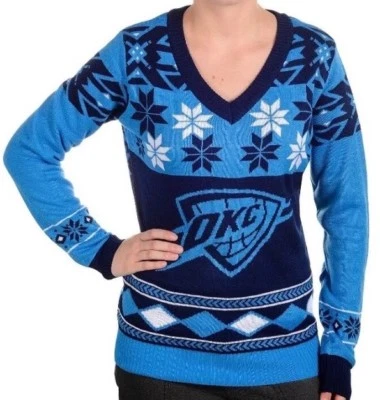 Klew NBA Oklahoma City Thunder Womens V-Neck Sweater S, M, L, XL Christmas  - Image 1 of 2