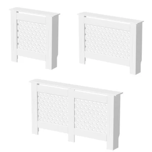 Radiator Cover Wall Cabinet Wood MDF White Modern Cross Grill Design Sizes SML - Picture 1 of 27