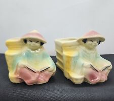 Set Of 2 1940s Shawnee Pottery 574 Asian Girl Multicolor Figural Mini Planter