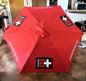 BRAND NEW ESSENTIA H2O BOTTLED WATER 7 FOOT PATIO UMBRELLA WITH WOODEN STAND - Picture 1 of 5