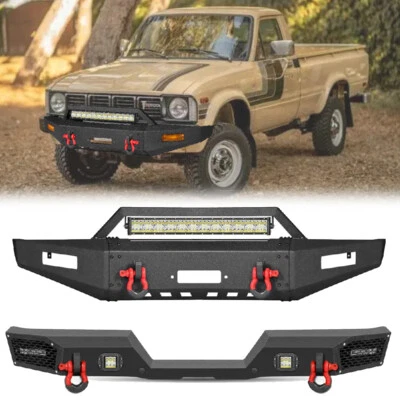 Parachoques trasero delantero de acero con placa de cabrestante luces LED para camioneta Toyota 1989-1995 Foto 1 de 4