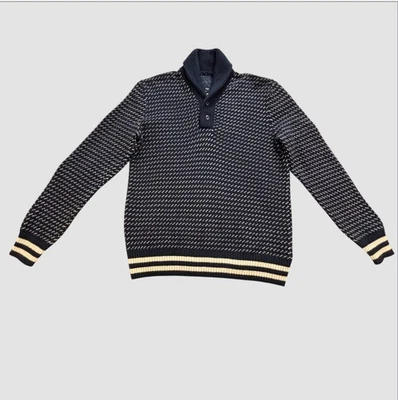 Suéter American Eagle Para Hombre Cuello Chal Grande Ojo de Pájaro Azul Marino Off White Foto 1 de 4