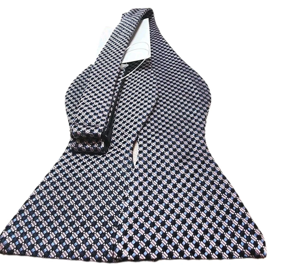NWT Nordstrom Men Checkered 100% Silk Bow Tie Blue Pink Italy Made Work Wedding - Image 1 of 4