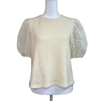 Top Maeve Anthropologie para mujer pequeño crema marfil manga abullonada transparente punto suizo Foto 1 de 4