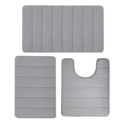 JUEGO DE BAÑO DE 3 PIEZAS ALFOMBRA CONTORNO ALFOMBRILLA TAPA INODORO ALFOMBRILLAS DE BAÑO LISAS COLOR SÓLIDO Foto 1 de 4