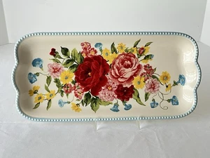 Pioneer Woman Sweet Rose Narrow Platter Tray 14x6.7” Floral Stoneware ~NEW~ - Picture 1 of 10