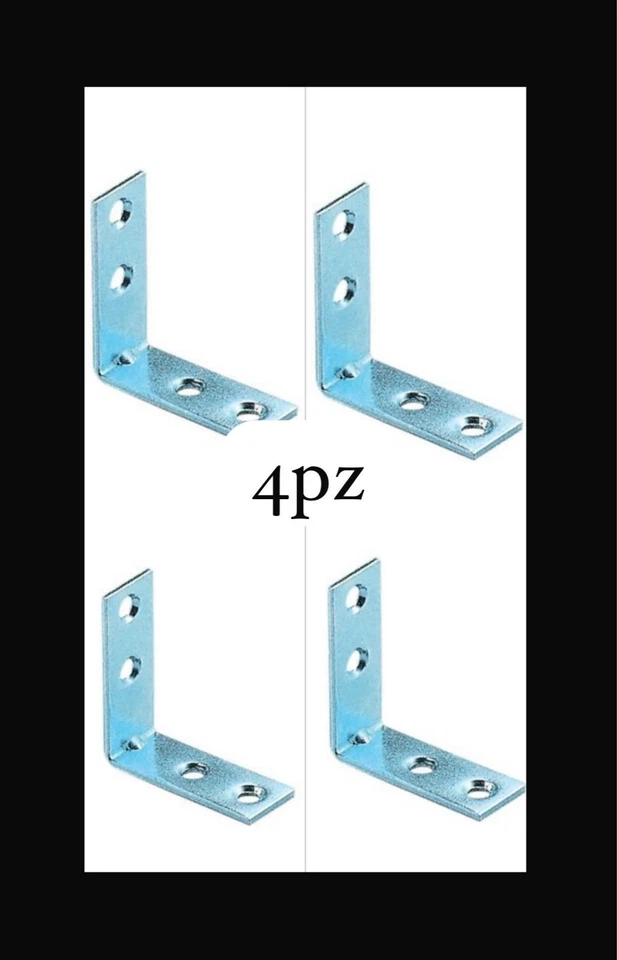 4 PZ LASTRINA ANGOLO 4 FORI VARIE MISURE ACCIAIO ZINCATO STAFFA ANGOLARE LEGNO - Immagine 1 di 1