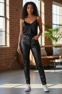 Pantalones al tobillo AG Adriano Goldschmied The Legging azul marino lentejuelas para mujer 29R NUEVO  Foto 1 de 4