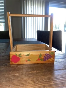 Vintage Teleflora Basket Tray Wood Swing Handle Fruit Theme 7.25” X 6” - Picture 1 of 8