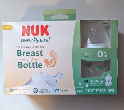 NUK Simply Natural with SafeTemp, 5 oz, 1 Pack, Clear Baby Bottle NEW - Image 1 of 4