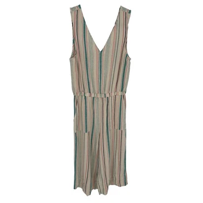 Splendid Cream Striped Linen Blend Jumpsuit Sleeveless Cream Pink Green Boho M - Image 1 of 4