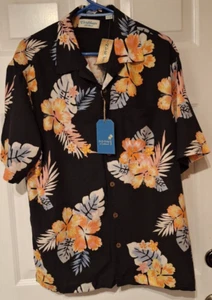 Caribbean Men Shirt Sz L Button Down Silk Blend Short Sleeve Hawaiian Floral New - Picture 1 of 7