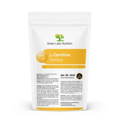 GREEN LABS NUTRITION L-Carnitin Pulver – hochrein & vegan für Fettverbrennung, Energie & Stoffwechsel
