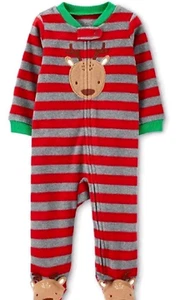 Pijama de patas de lana de reno bebé Carter's nuevo con etiquetas talla 3M rojo/gris - Imagen 1 de 3