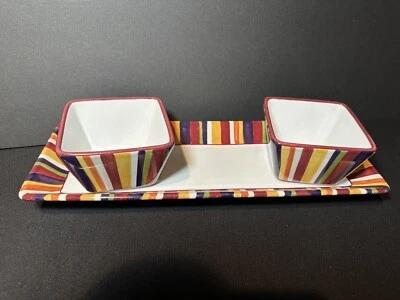 Bandeja para servir rectangular a rayas Pampered Chef Simple Additions y 2 cuadrados pequeños Foto 1 de 4