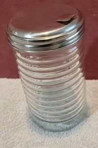 Retro Thick Ribbed Glass Metal Top Restaurant Style Sugar Dispenser Shaker - Picture 1 of 6