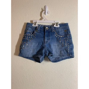 Justice Embellished Denim Blue Jean Shorts Girls Size 12S Y2K AC1 - Picture 1 of 5